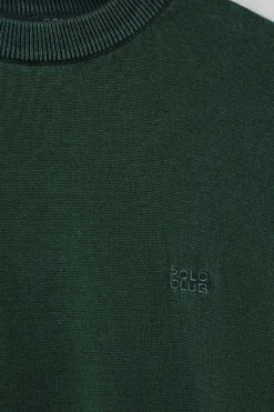 Polo Club Pulls*Pull vert émeraude garment dye à col ras du cou et logo brodé Émeraude foncée