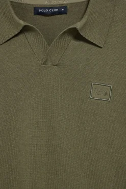 Polo Club Pulls|Polos*Pull Martin à col polo en V et détail Vert militaire