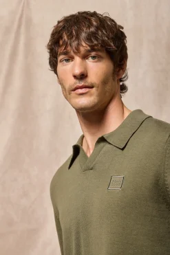 Polo Club Pulls|Polos*Pull Martin à col polo en V et détail Vert militaire