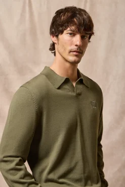 Polo Club Pulls|Polos*Pull Martin à col polo en V et détail Vert militaire
