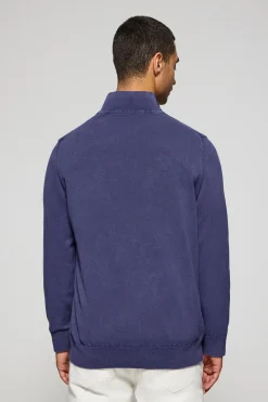 Polo Club Pulls*Pull violet bleuté à fermeture éclair partielle garment dye et logo brodé Bleu Violet