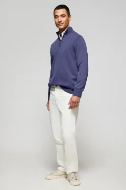 Polo Club Pulls*Pull violet bleuté à fermeture éclair partielle garment dye et logo brodé Bleu Violet