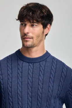 Polo Club Pulls*Pull violet bleuté tressé garment dye et logo brodé Bleu Violet