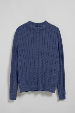 Polo Club Pulls*Pull violet bleuté tressé garment dye et logo brodé Bleu Violet