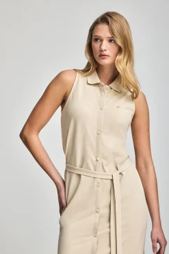 Polo Club Robes*Robe sans manches, boutonnée, avec monogramme brodé Beige