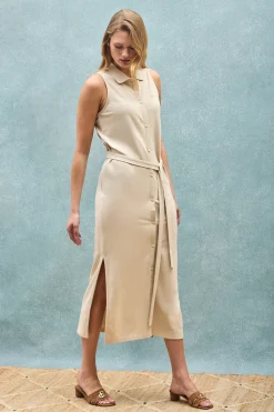 Polo Club Robes*Robe sans manches, boutonnée, avec monogramme brodé Beige