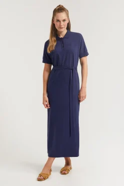 Polo Club Robes*Robe bleu e à manches chauve-souris et logo brodé ton sur ton Marin