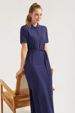 Polo Club Robes*Robe bleu e à manches chauve-souris et logo brodé ton sur ton Marin