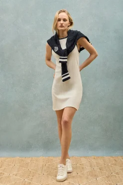 Polo Club Robes*Robe couleur crème côtelée avec écusson nautique Beige