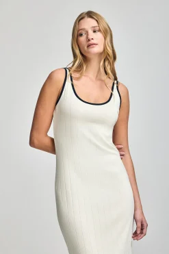 Polo Club Robes*Robe côtelée couleur crème à bretelles avec bouton nacré Beige