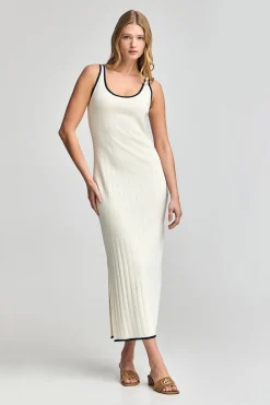 Polo Club Robes*Robe côtelée couleur crème à bretelles avec bouton nacré Beige