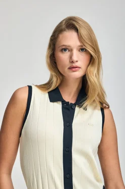 Polo Club Robes*Robe côtelée couleur crème sans manches avec bouton nacré Beige