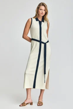 Polo Club Robes*Robe côtelée couleur crème sans manches avec bouton nacré Beige