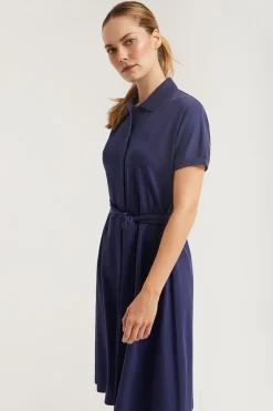Polo Club Robes*Robe midi bleu e à logo brodé ton sur ton Marin