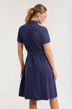 Polo Club Robes*Robe midi bleu e à logo brodé ton sur ton Marin