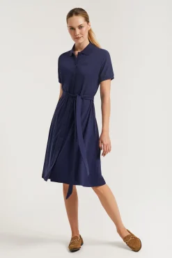 Polo Club Robes*Robe midi bleu e à logo brodé ton sur ton Marin