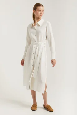 Polo Club Robes*Robe midi en lin he avec un détail brodé Blanc