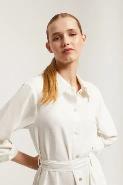 Polo Club Robes*Robe midi en lin he avec un détail brodé Blanc