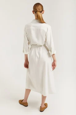 Polo Club Robes*Robe midi en lin he avec un détail brodé Blanc