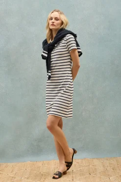 Polo Club Robes*Robe polo écru à col rayé avec écusson nautique Beige