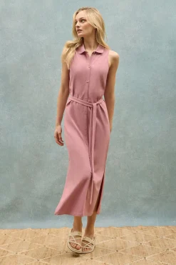 Polo Club Robes*Robe sans manches, boutonnée, avec monogramme brodé Rose poudré