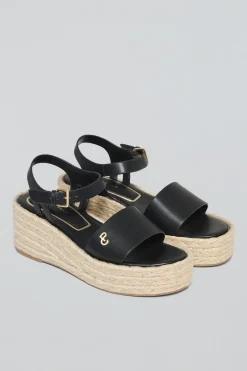 Polo Club Chaussures*Sandales à semelles compensées en jute Aurora avec un détail métallisé Noir