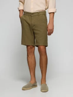 Polo Club Pantalons*Short Bali en lin et coton couleur vert avec détails brodés Kaki