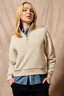 Polo Club Sweat-Shirts*Sweat à demi-fermeture éclair avec logo en caoutchouc Beige