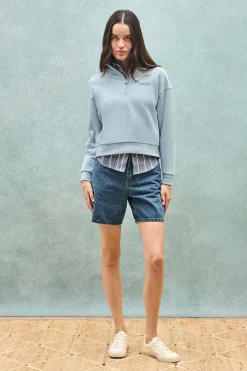 Polo Club Sweat-Shirts*Sweat bleu clair boxy fit à logo caoutchouté Bleu ciel