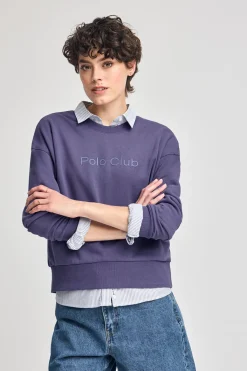 Polo Club Sweat-Shirts*Sweat violet bleuté avec logo caoutchouté sur le devant Bleu Violet