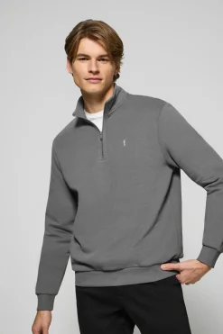 Polo Club Sweat-Shirts*Sweat-shirt à fermeture éclair partielle gris avec logo Rigby Go Asphalte