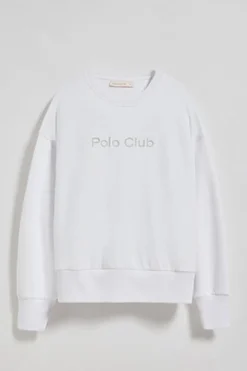 Polo Club Sweat-Shirts*Sweat-shirt basique à col ras du cou avec logo avant caoutchouté Blanc