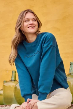 Polo Club Sweat-Shirts*Sweat-shirt basique à col ras du cou avec logo avant caoutchouté Bleu