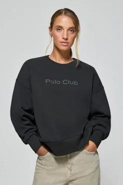 Polo Club Sweat-Shirts*Sweat-shirt basique à col ras du cou avec logo avant caoutchouté Noir