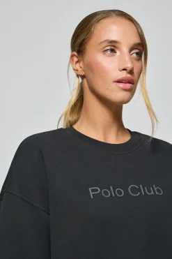 Polo Club Sweat-Shirts*Sweat-shirt basique à col ras du cou avec logo avant caoutchouté Noir