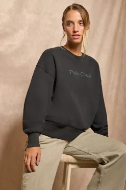 Polo Club Sweat-Shirts*Sweat-shirt basique à col ras du cou avec logo avant caoutchouté Noir