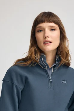 Polo Club Sweat-Shirts*Sweat-shirt bleu à col montant et fermeture éclair partielle et logo Denim