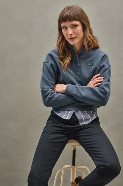 Polo Club Sweat-Shirts*Sweat-shirt bleu à col montant et fermeture éclair partielle et logo Denim