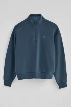 Polo Club Sweat-Shirts*Sweat-shirt bleu à col montant et fermeture éclair partielle et logo Denim