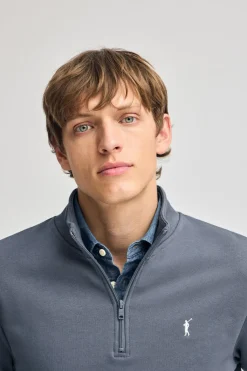 Polo Club Sweat-Shirts*Sweat-shirt bleu à fermeture éclair partielle et broderie Rigby Go Denim