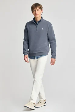 Polo Club Sweat-Shirts*Sweat-shirt bleu à fermeture éclair partielle et broderie Rigby Go Denim