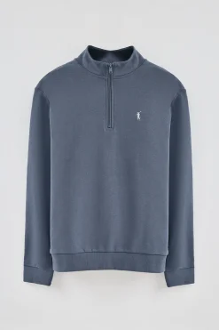 Polo Club Sweat-Shirts*Sweat-shirt bleu à fermeture éclair partielle et broderie Rigby Go Denim