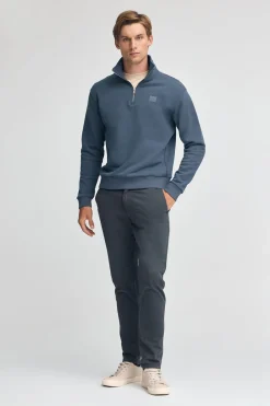 Polo Club Sweat-Shirts*Sweat-shirt bleu à fermeture éclair partielle et logo Denim