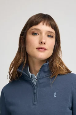 Polo Club Sweat-Shirts*Sweat-shirt bleu avec fermeture éclair partielle et logo Rigby Go Denim