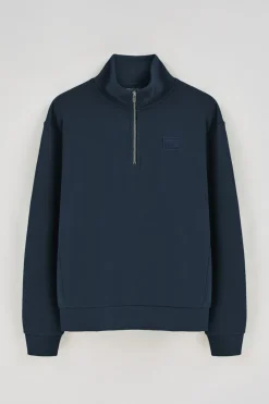 Polo Club Sweat-Shirts*Sweat-shirt détente à fermeture partielle et détail Bleu Marine