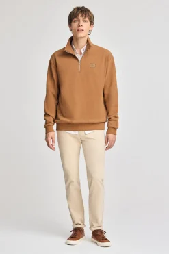 Polo Club Sweat-Shirts*Sweat-shirt détente à fermeture partielle et détail Camel