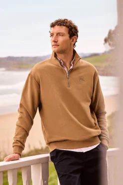 Polo Club Sweat-Shirts*Sweat-shirt détente à fermeture partielle et détail Camel