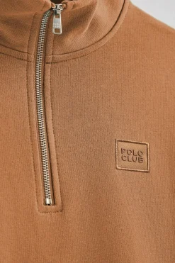 Polo Club Sweat-Shirts*Sweat-shirt détente à fermeture partielle et détail Camel