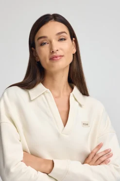 Polo Club Sweat-Shirts*Sweat-shirt écru à col polo et logo Beige