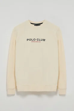 Polo Club Sweat-Shirts*Sweat-shirt écru à col regular à col rond et imprimé caoutchouté Beige
